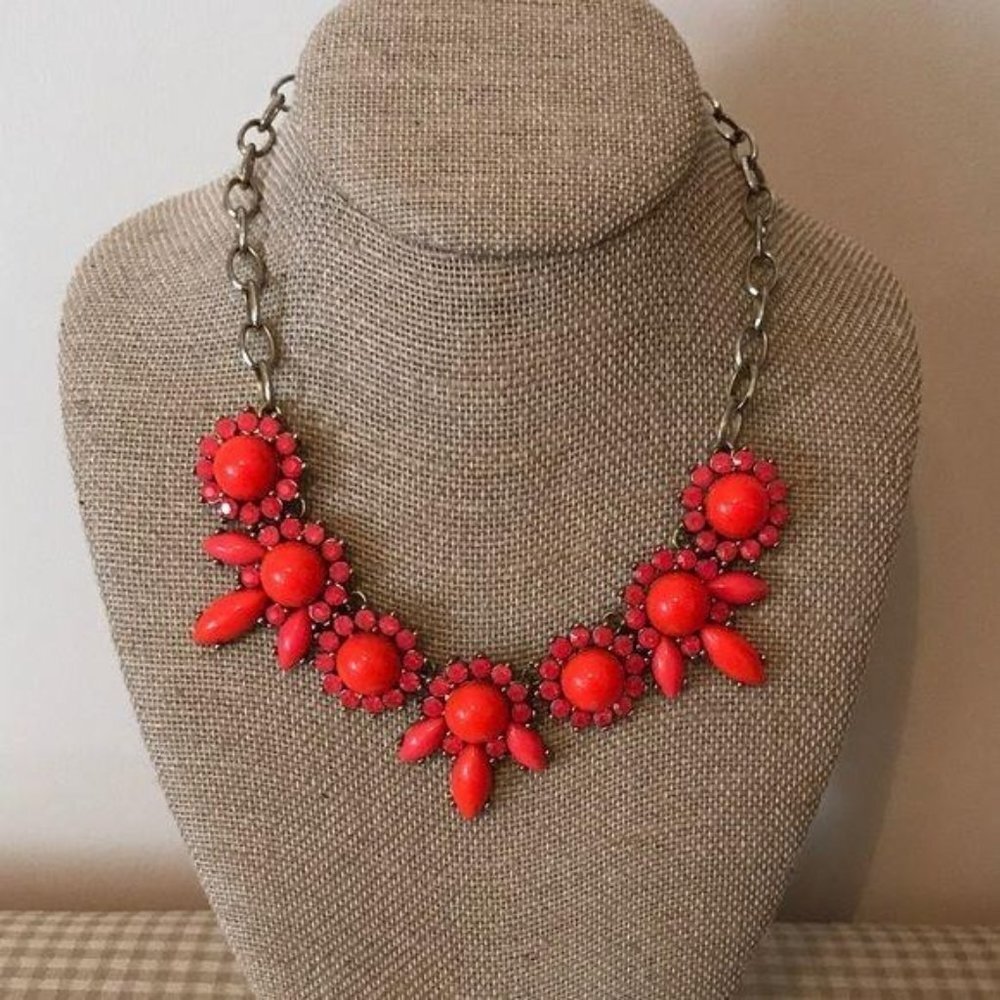 J. Crew Statement Necklace Coral Orange - Picture 1 of 3